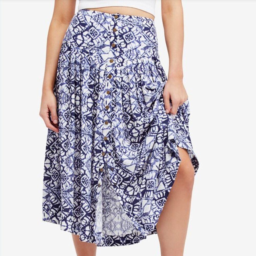 Free People Lovers Dream batik print midi skirt size 2